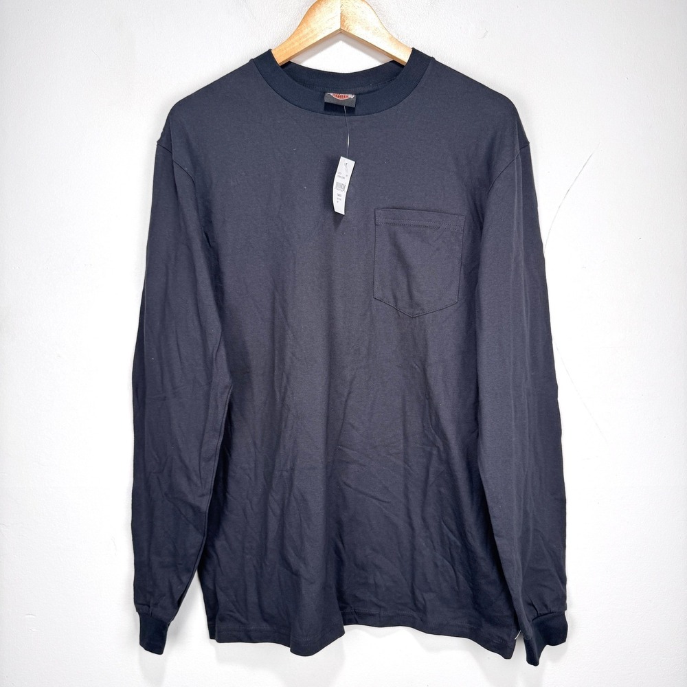 Harley Davidson Long Sleeve Crew Neck T-Shirt Men Medium Black Cotton Pocket - Picture 10 of 10